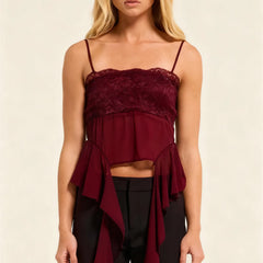 Lace Ruffle Long Trim Cami Top