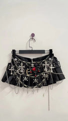 Black Micro Pleated Cross Chain Skirt - Free From Label