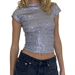 Sequin Short Sleeve Low Back Top