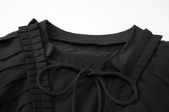 Black Chiffon Ruffle Trim V-Neck Tie Front Flutter Sleeve Sheer Crop Top