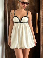 Studded Trim Cami Bubble Hem Mini Dress