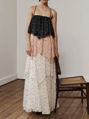 Polka Dot Colorblock Layered Maxi Dresses