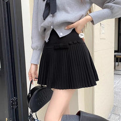 Bow Solid High Waist Pleated A-line Skirt Free From Label