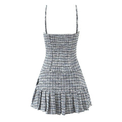 Grey Tweed Knitted Strap Mini Dress