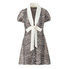 Leopard Short Sleeve A-line Mini Dress