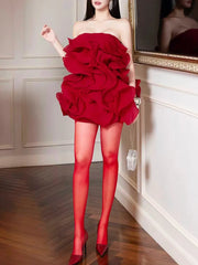 Strapless Frill Fold Mini Dress