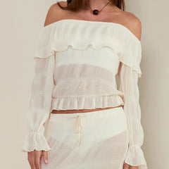 White off-shoulder top and skirt set 