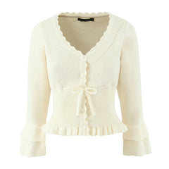 Knit Cropped Drawstring Cardigan Top