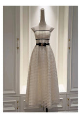 White Sequin Bead Embroidery Strapless Dress