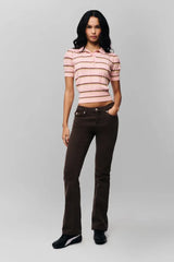Knit  Striped Short-Sleeve Polo Top