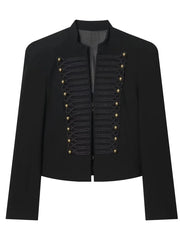 Napoleon Stand Collar Embroided Buttoned Crop Jacket