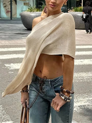 Knit See-Through Off-Shoulder Knit Poncho Top
