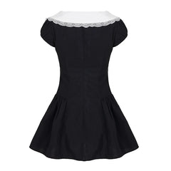 Black Peter Pan Collar Short Sleeve A-line Mini Dress