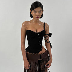 Black Asymetric Corset Top - Free From Label