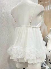 Rose Embroidery Sheer Mini Nightdress