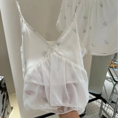 Butterfly White Shirt Sling Shorts Pants Sleepwear Loungewear Set