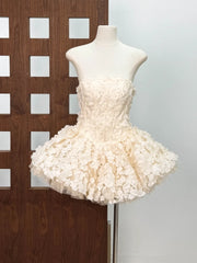 Strapless 3D Flower Appliques Frill Mini Dress