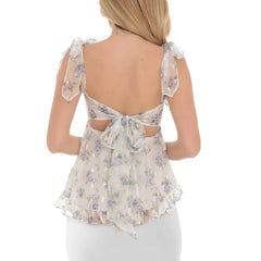 Floral top with cut-out design and tie detail 