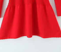 O neck Long Sleeve Knitting Mini Dress