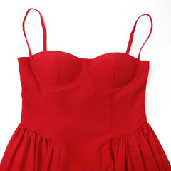 Solid Spaghetti Strap Bustier Pleated Midi Dress