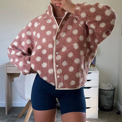 Fleece Dot Pattern Button Down Jacket