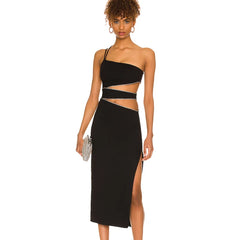 Black One Should Cut Out Desgin Midi Dress