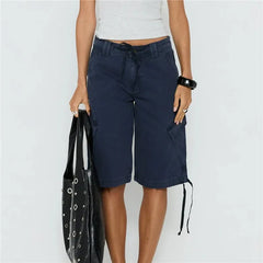 Low Waist Cargo Drawstring Knee Length Pants with Pockets