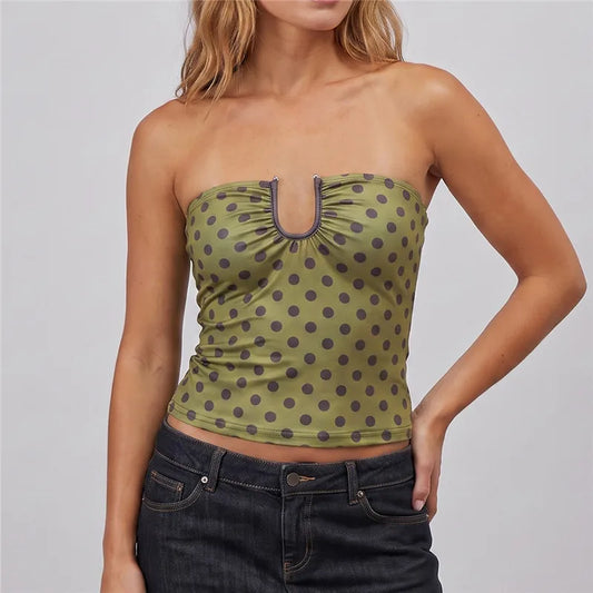 Polka Dot Deep U Cutout Tube Top
