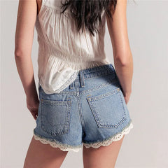 Lace Trim Denim Shorts