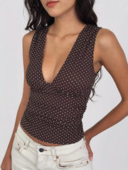 Polka Dot Sleeveless V-Neck Tank Top