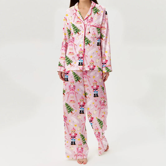 Christmas Santa Claus Print Long Sleeve Shirt With Pants Pajama Set