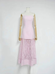 Strapless Smocked Lace Patchwork Maxi Gown
