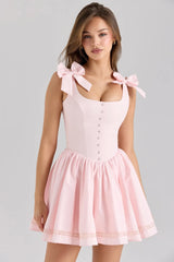 Pink Bow Spaghetti Strap Boned Corset Mini Dress