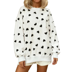 Heart Print Crew Neck Pullover