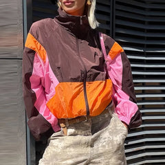 Color Block Collared Zip Up Jacket