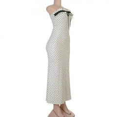White Strapless Polka Dot Maxi Dress