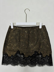 Gold Rhonestone Lace Trim Mini Skirt