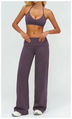 Wide Leg Fold Over Low Rise Flare Yoga Sweatpants