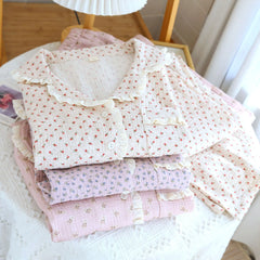 Cotton Floral Print Long Sleeve Shirt And Pants Sleepwear Set