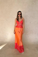 Lace Patchwork Deep V Neck Maxi Dress