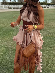 Frill Long Blouse And Mini Skirt Two Piece Set