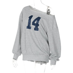 Number Printed One Shoulder Loose Sweatshirt