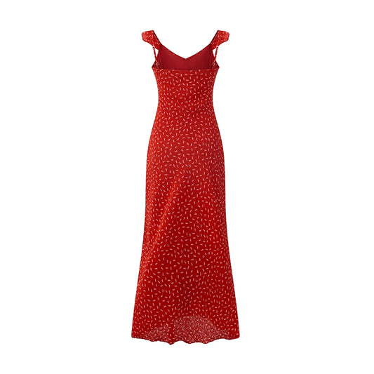 Red Ruffle Tie Up Midi Dress