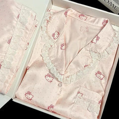 Pink Hello Kitty Ice Satin Shirt And Shorts Pajama Set