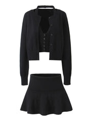 Long Sleeve Cardigan With Halter Vest Top And Mid Waist Mini Skirt Three Piece Set