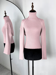 Ribbed Knit Turtleneck Cutout Shoulder  Vest Long-Sleeved Shawl 2-Piece Set Top
