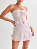 Pink 3D Floral Applique Tube Mini Dress