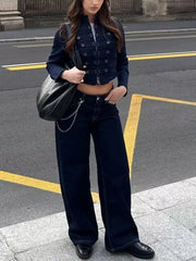 Stand Collar Denim Button Jacket
