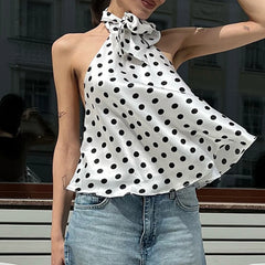 White Polka Dot Open Back Top