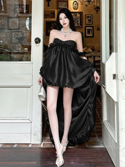 Ruffle Puff Off-Shoulder Long Hem Mini Dress